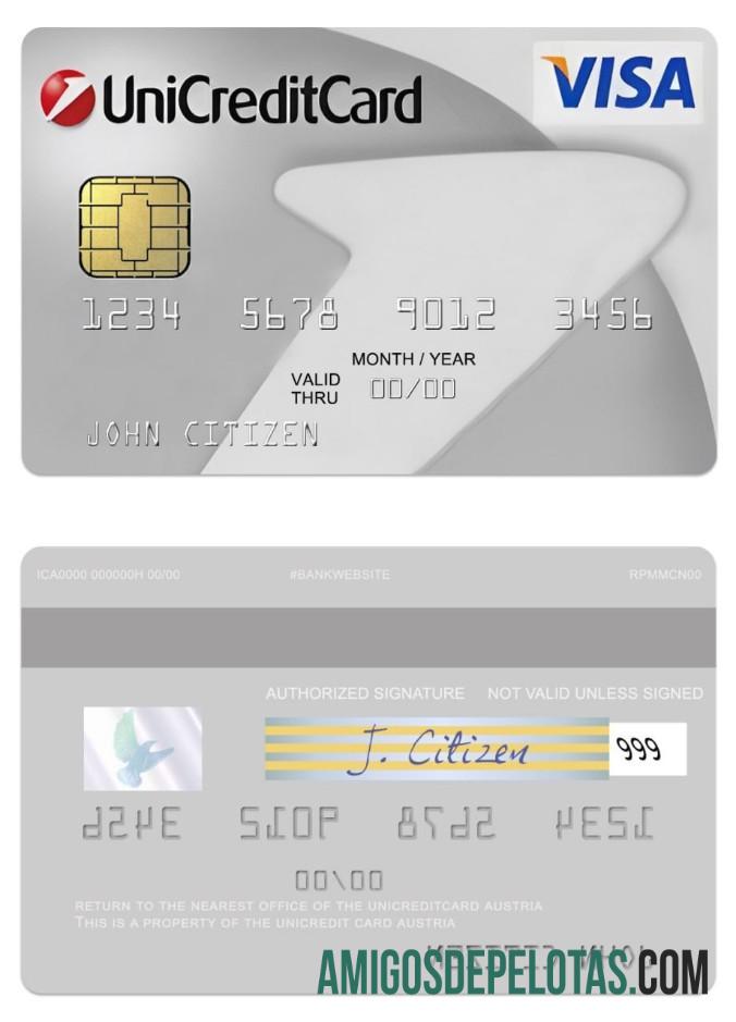 Cartão Áustria UniCredit Visa Classic exemplo real